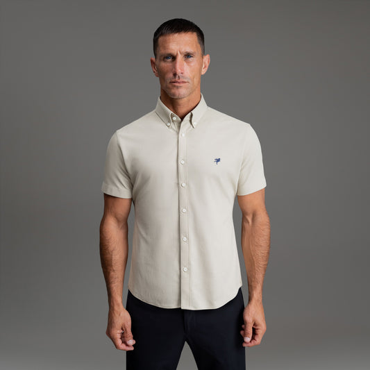 Custom Bespoke Tailored Spread Shirt model Tyler in Khaki Emblem