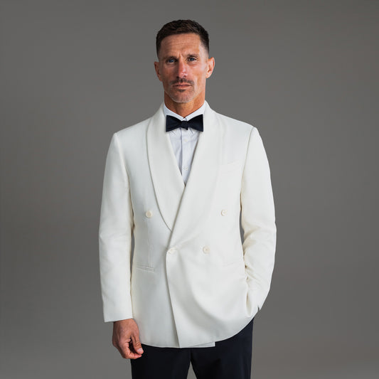 Tags:(6'0"|180 lbs) Bespoke custom Dinner Blazer los angeles model Tyler in Cream