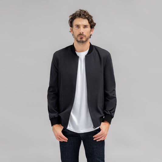 men's custom bomber jacket model John in Black