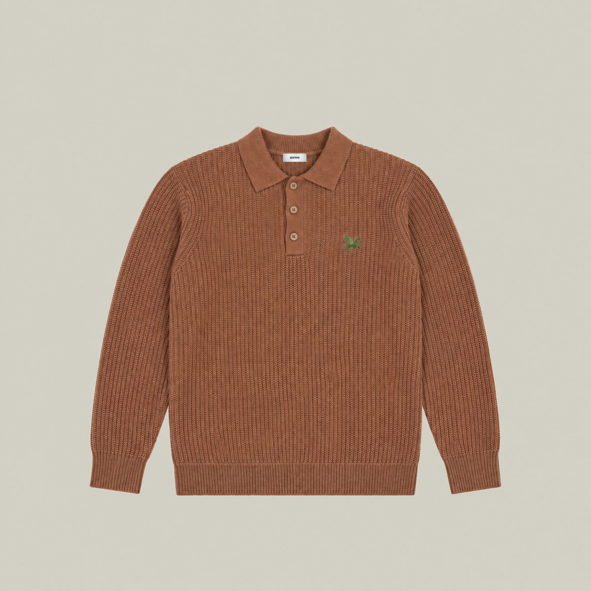 Knit Rugby Polo model Tyler in Cognac