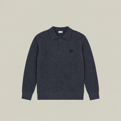 Knit Rugby Polo model Tyler in Graphite
