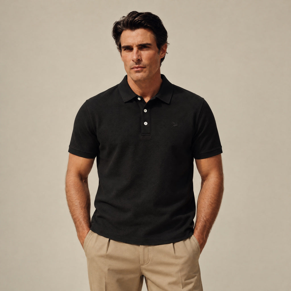 Stretch Pique Polo model Matteo in Black