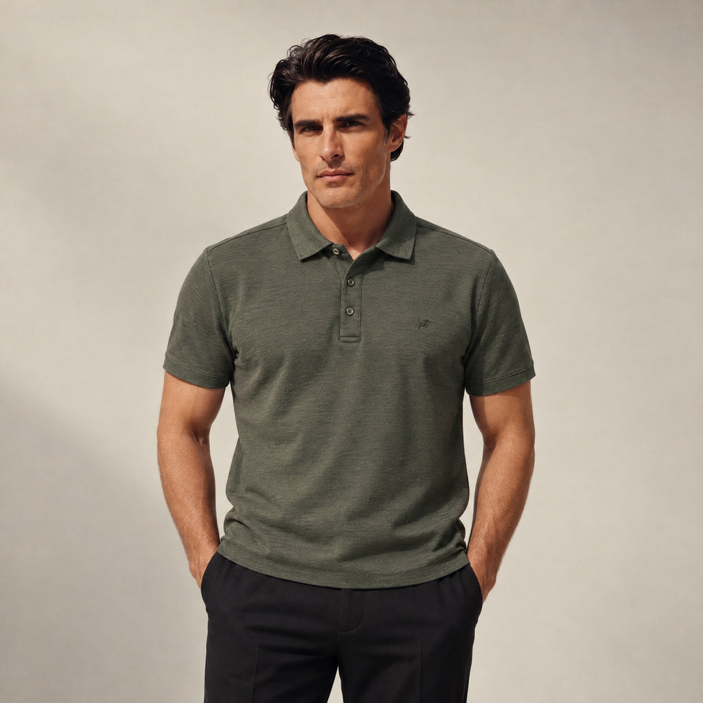 Merino Wool Polo model Matteo in Flint