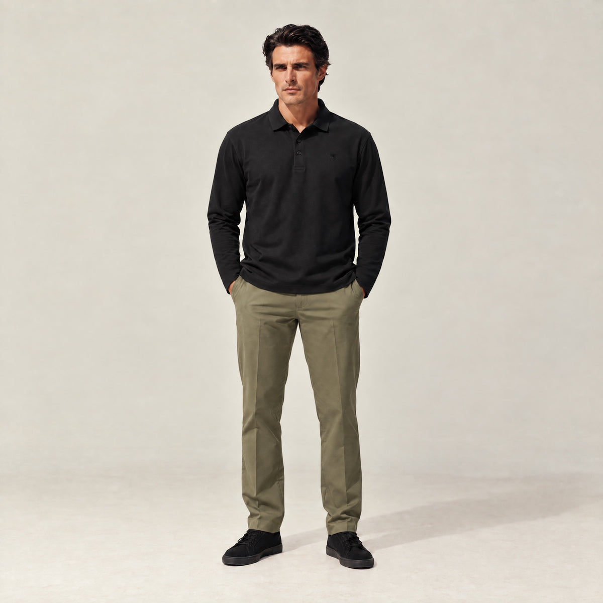 Aero Performance Long Sleeve Polo model Matteo in Black