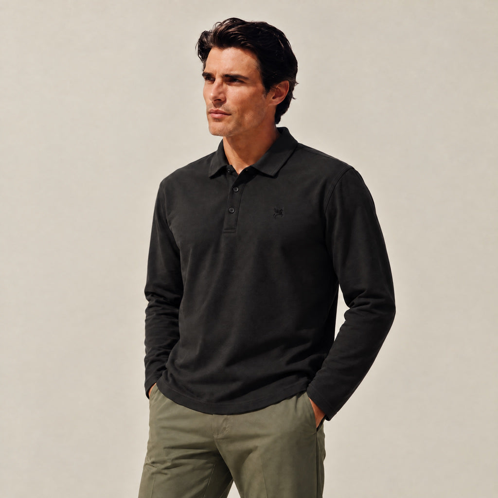 Aero Performance Long Sleeve Polo model Matteo in Black