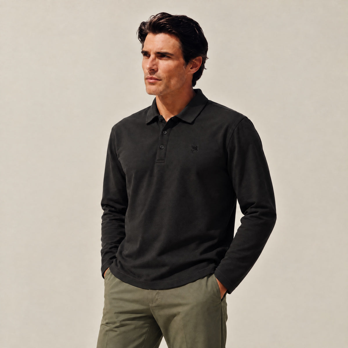 Aero Performance Long Sleeve Polo model Matteo in Black