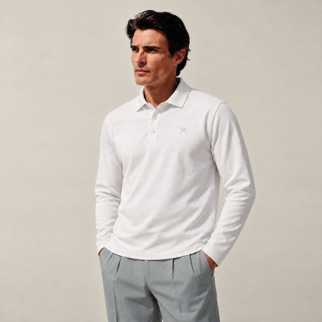 Aero Performance Long Sleeve Polo model Matteo in White
