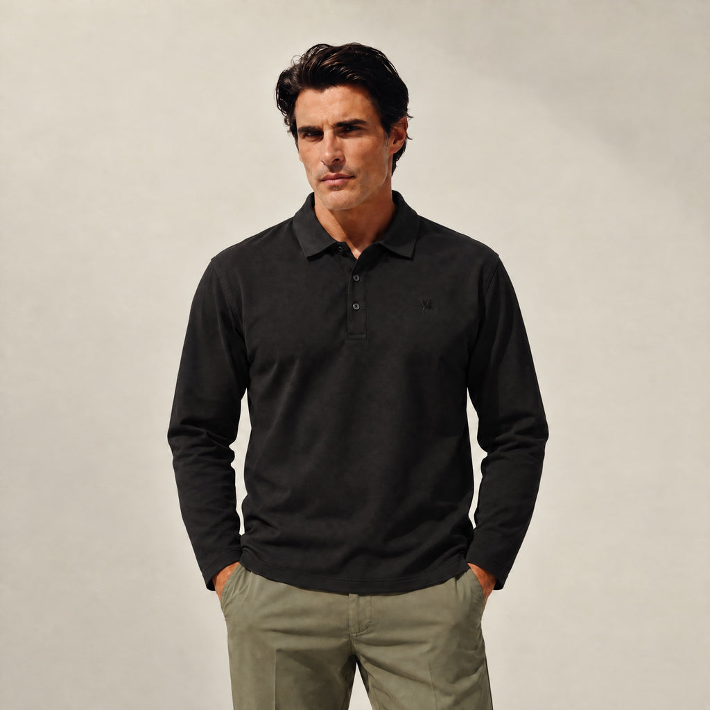 Aero Performance Long Sleeve Polo model Matteo in Black