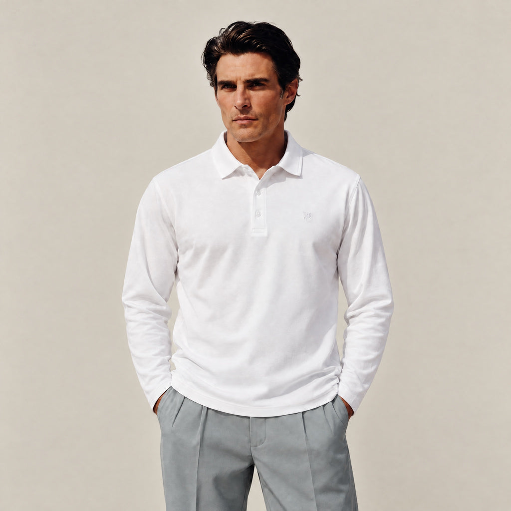 Aero Performance Long Sleeve Polo model Matteo in White