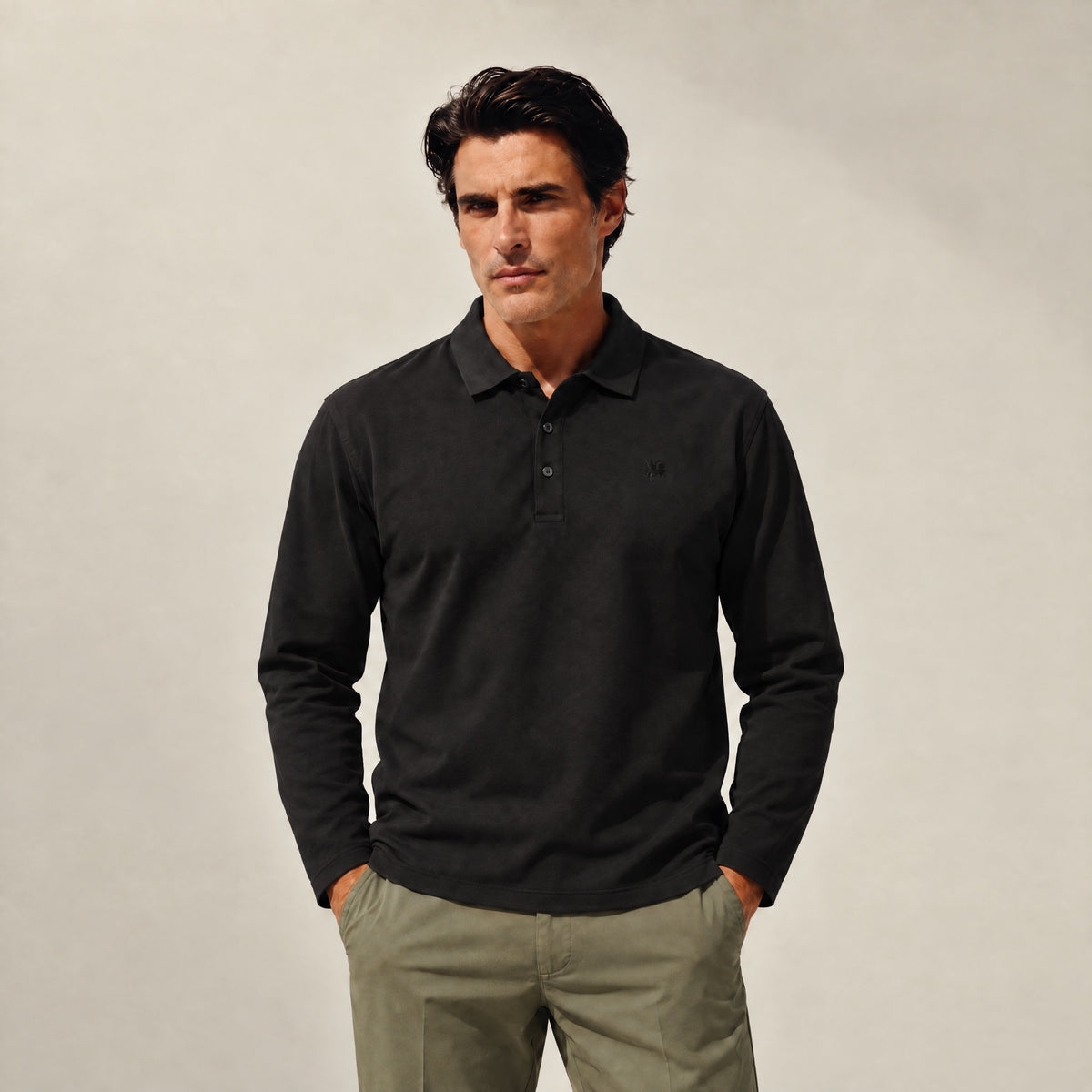 Aero Performance Long Sleeve Polo model Matteo in Black