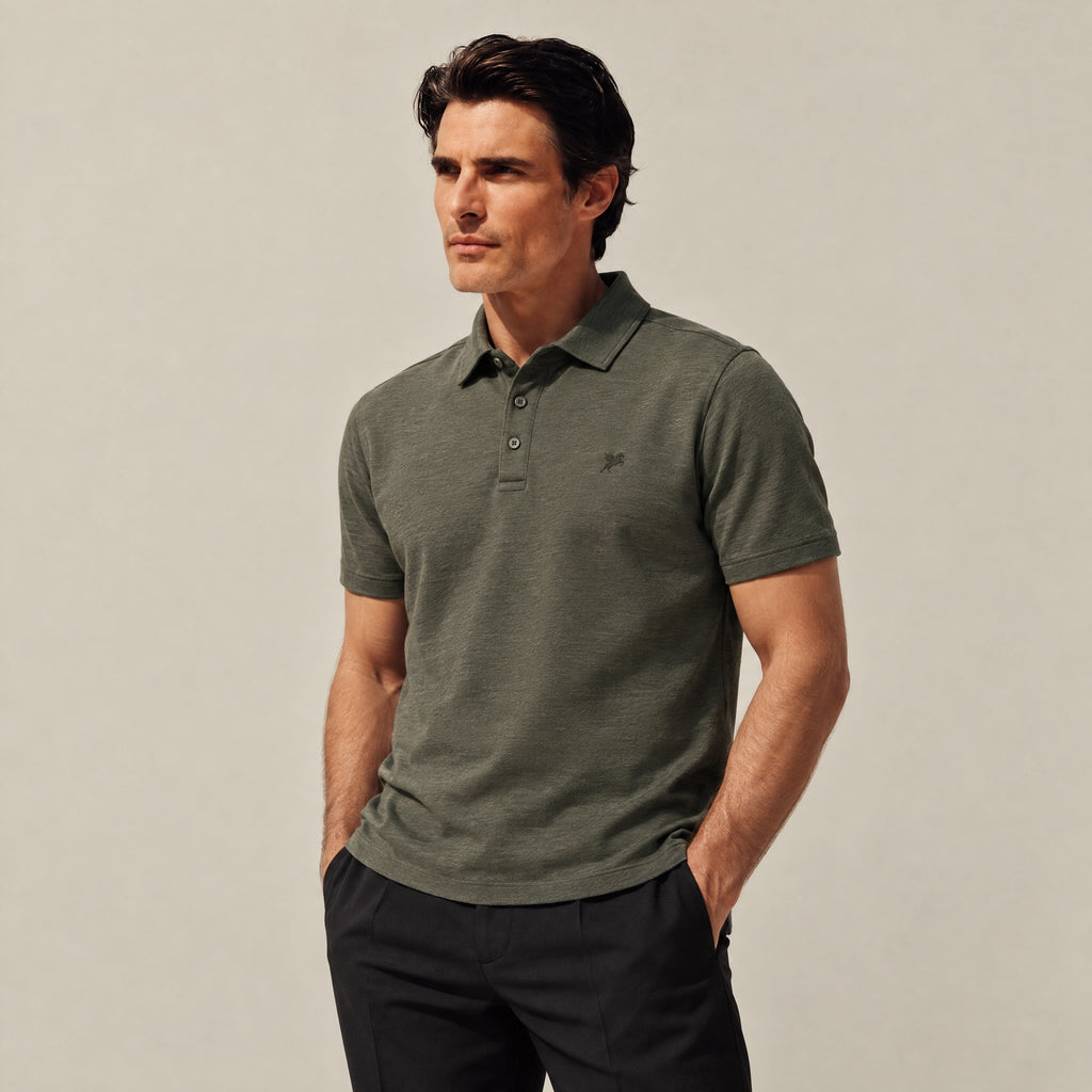 Merino Wool Polo model Matteo in Flint
