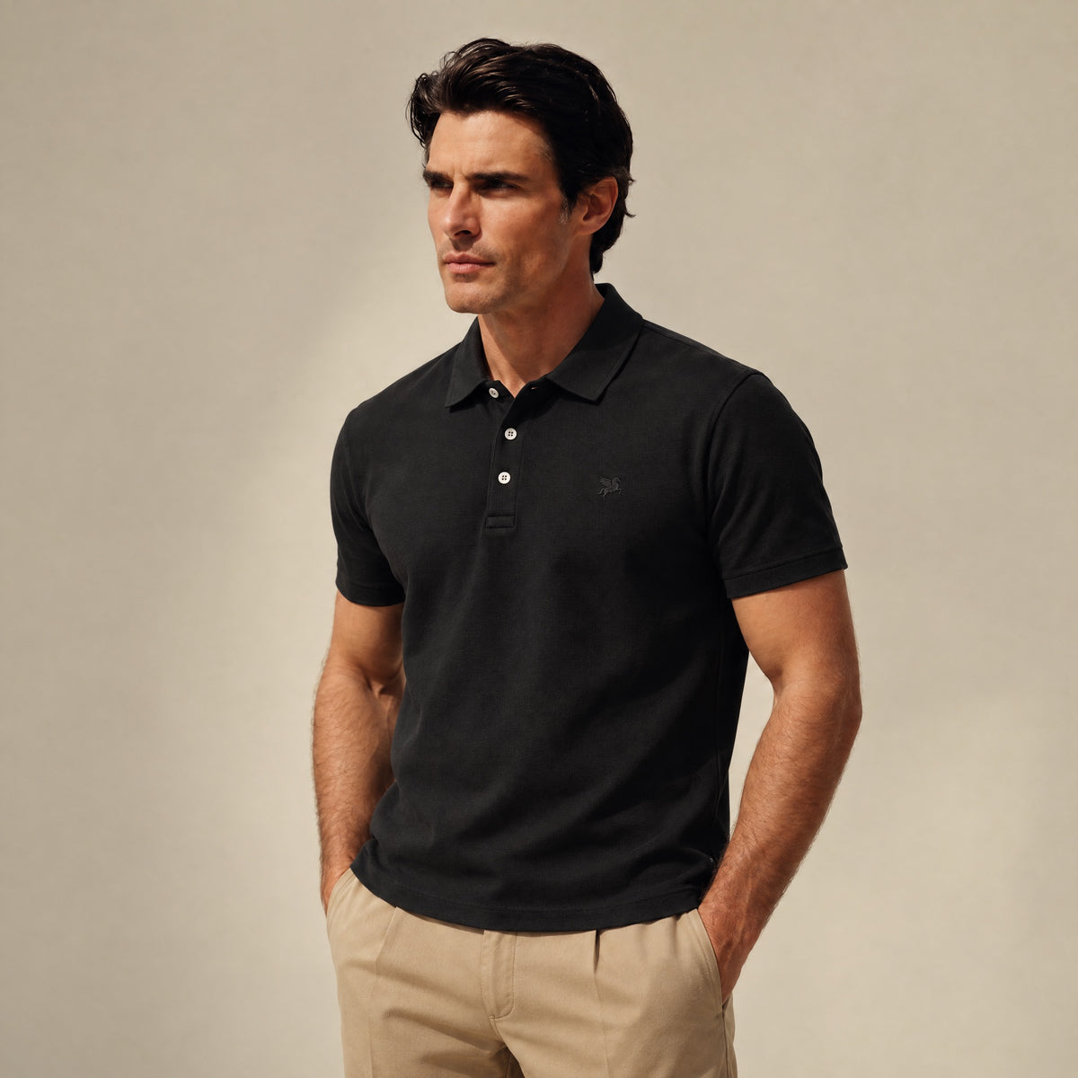 Stretch Pique Polo model Matteo in Black