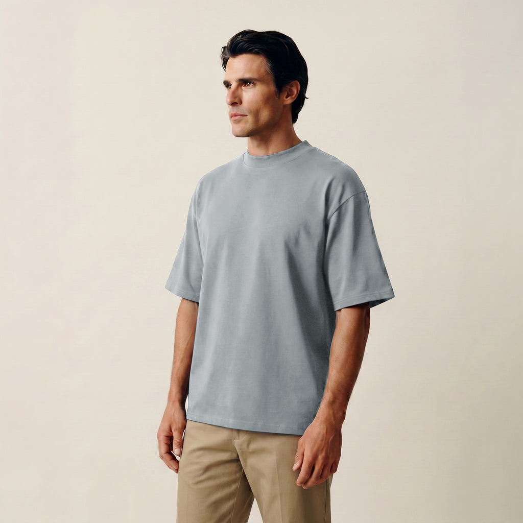 french terry blue gray t-shirt model matteo in vapor