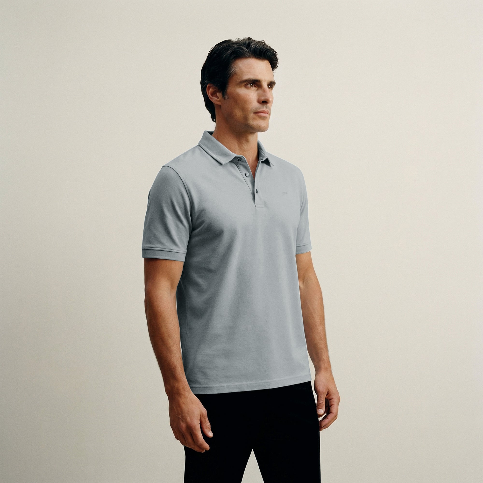 french terry blue gray t-shirt model matteo in vapor