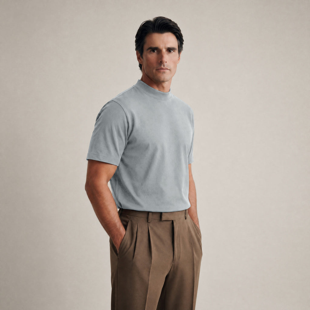 french terry blue gray t-shirt model matteo in vapor