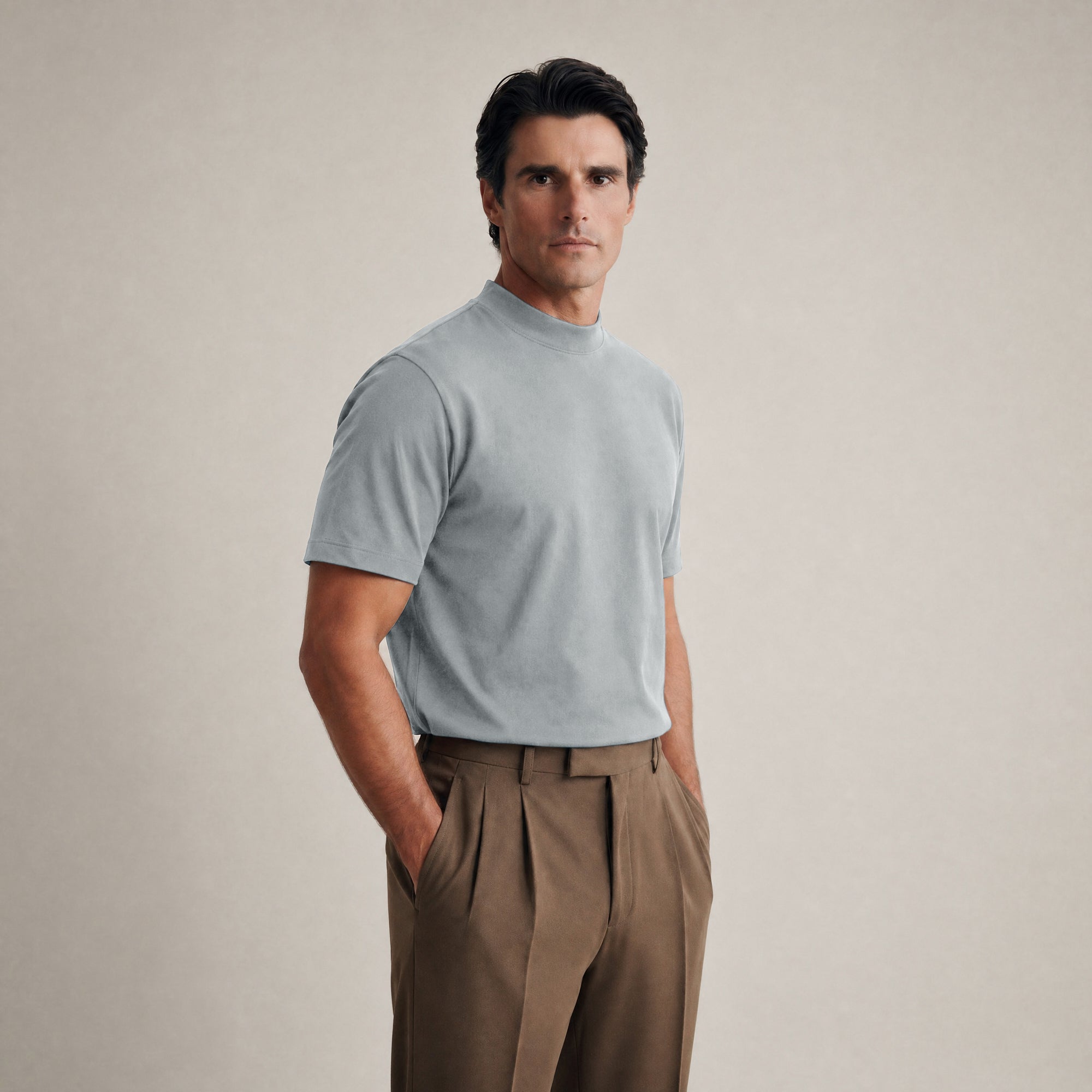 french terry blue gray t-shirt model matteo in vapor