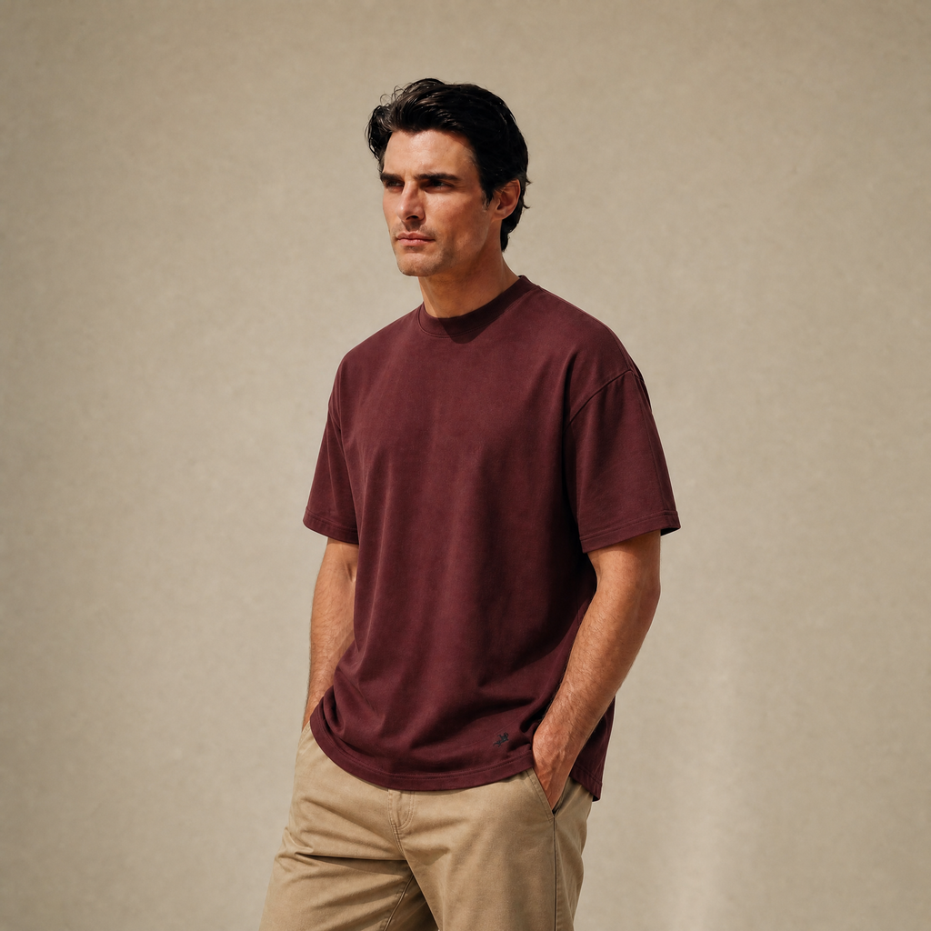 Cloud Oversized T-Shirt model Matteo in Maroon