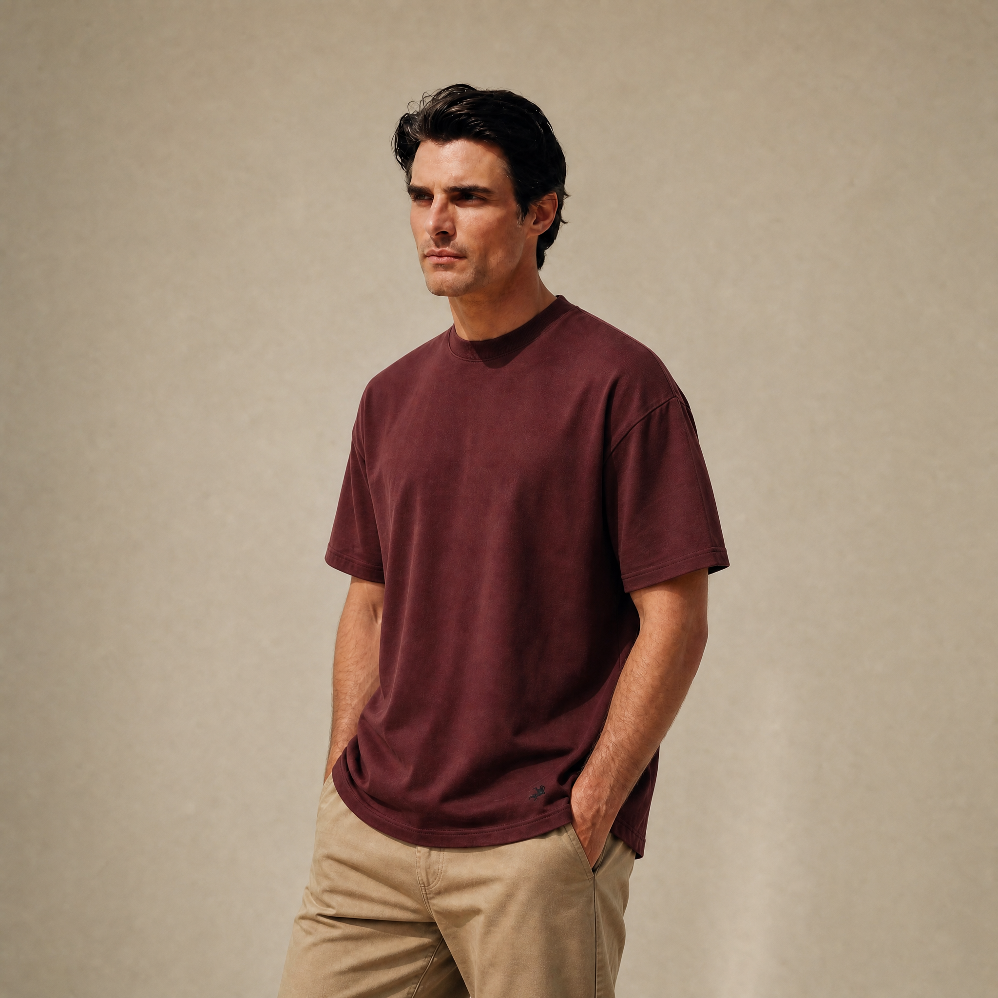 Cloud Oversized T-Shirt model Matteo in Maroon