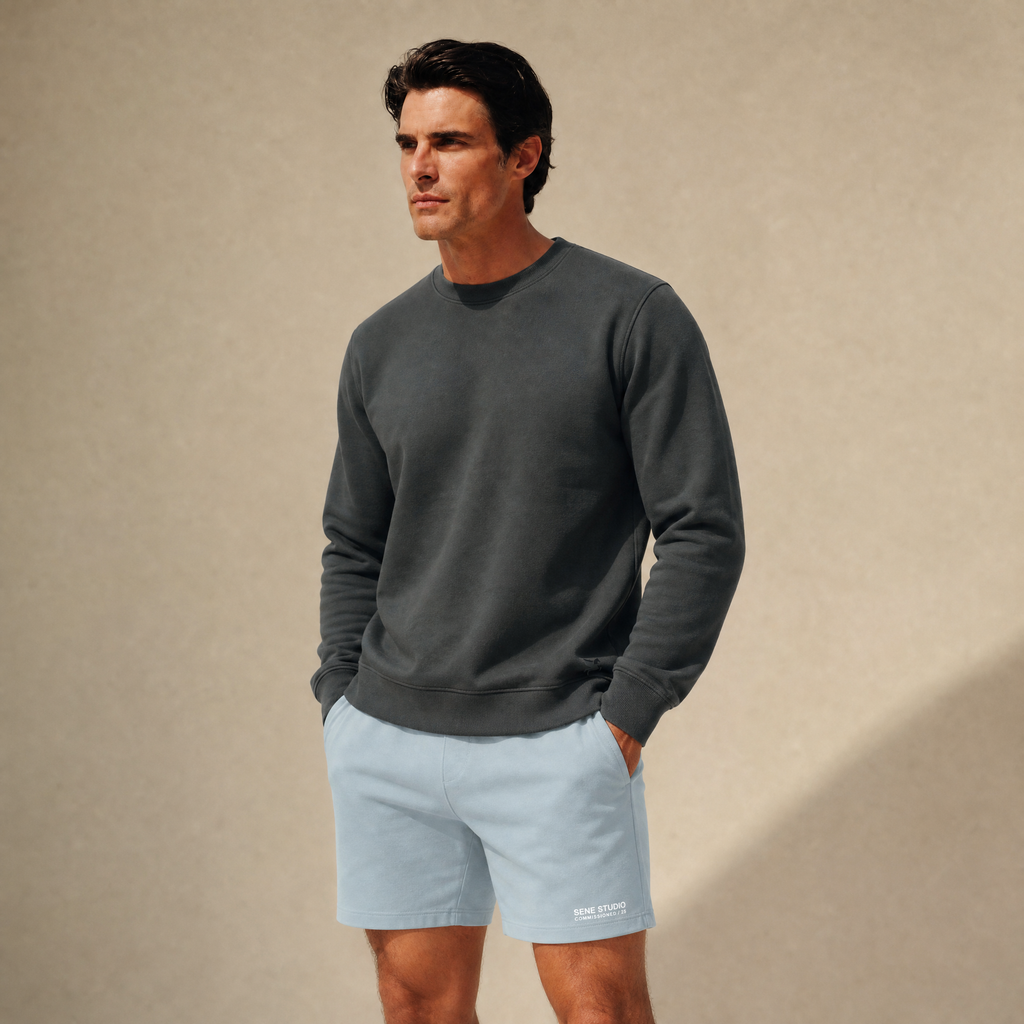 Terry Fleece Pullover model Matteo in Smoke