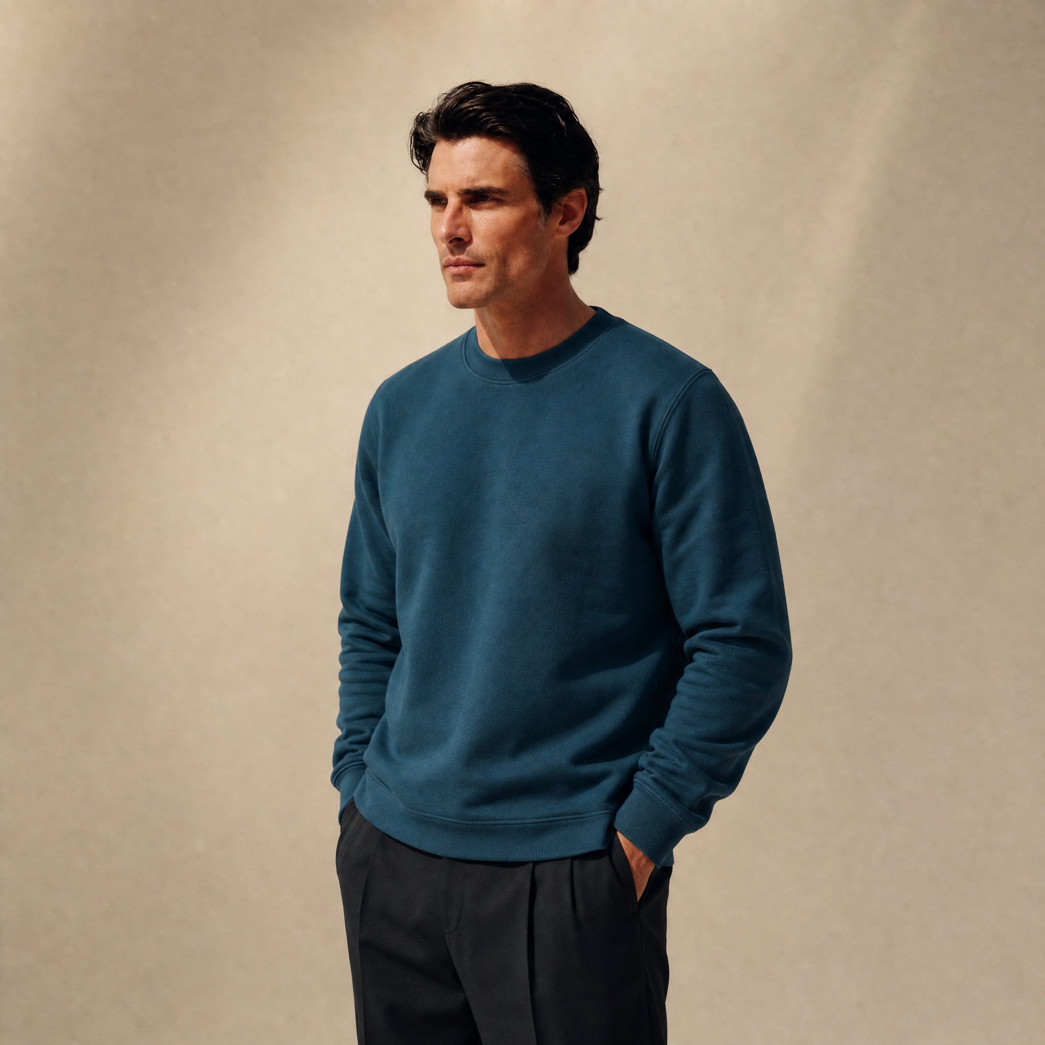 Terry Fleece Pullover model Matteo in Poseidon