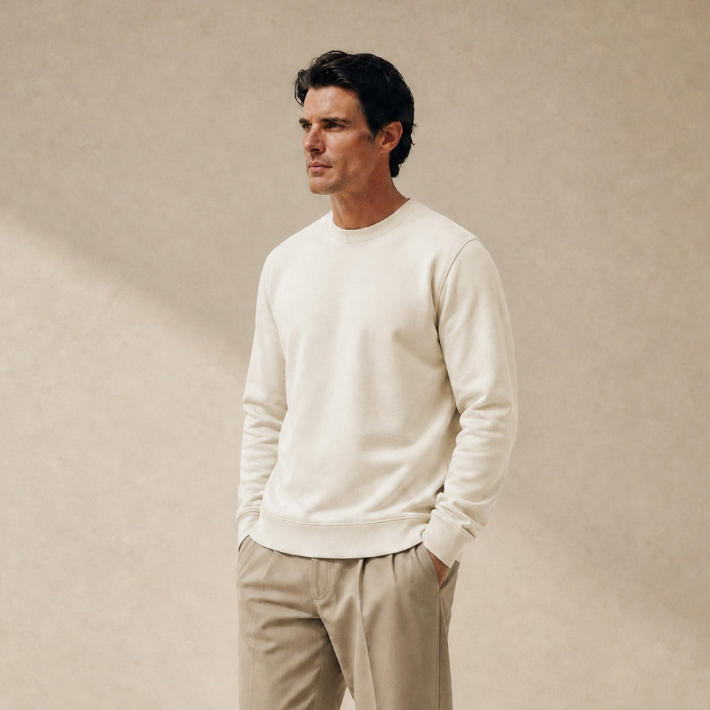 Terry Fleece Pullover model Matteo in Bone