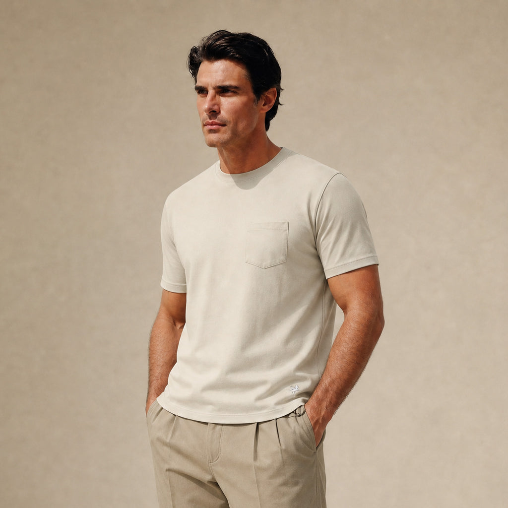 Cumulus Crew Pocket T-Shirt model Matteo in Villa Stone