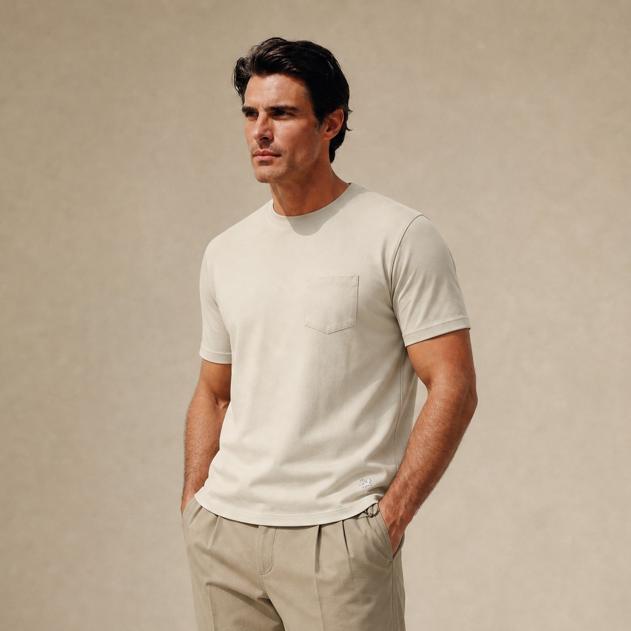 Cumulus Crew Pocket T-Shirt model Matteo in Villa Stone