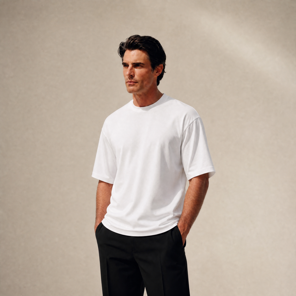 Cloud Oversized T-Shirt model Matteo in White