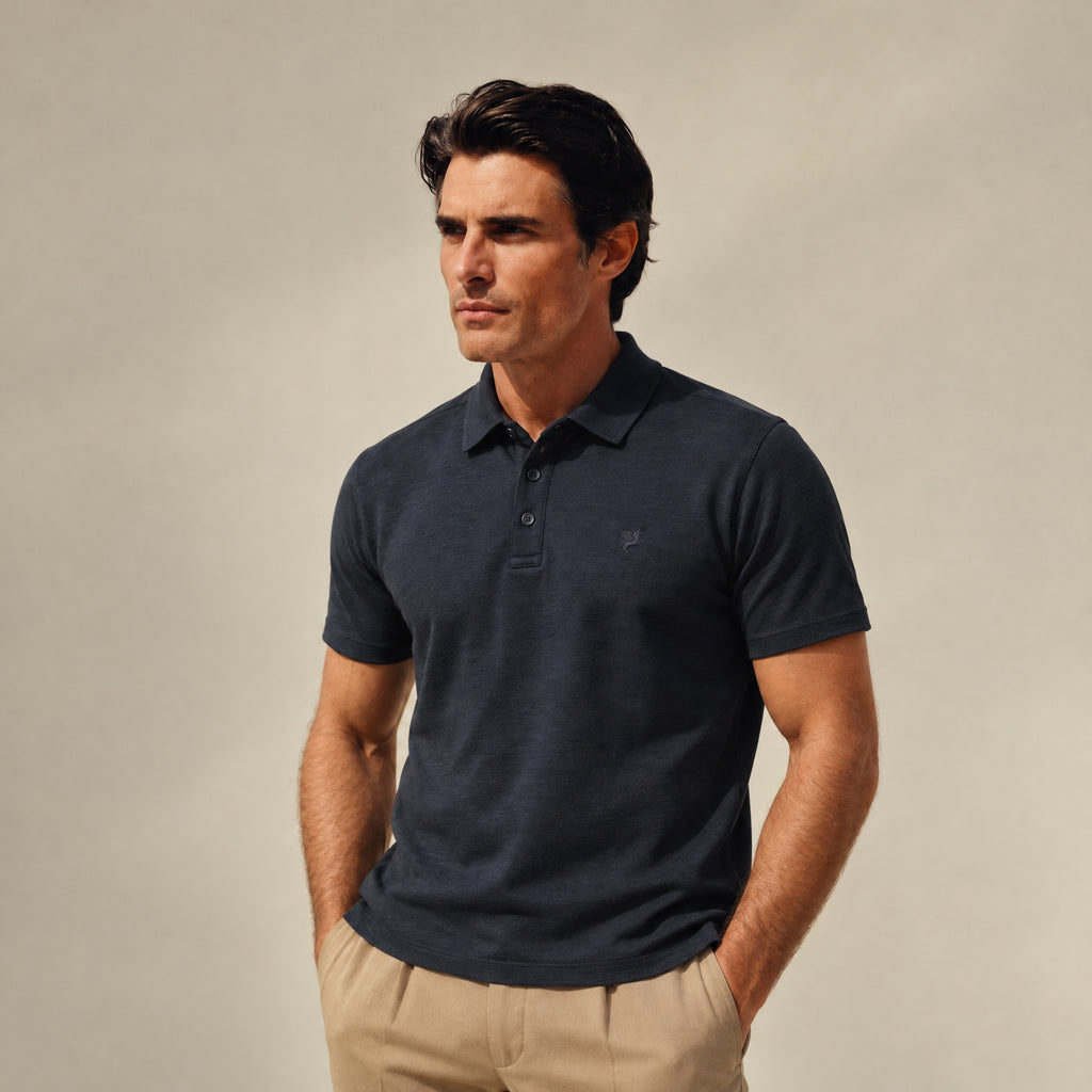 Merino Wool Polo model Matteo in Dark Navy
