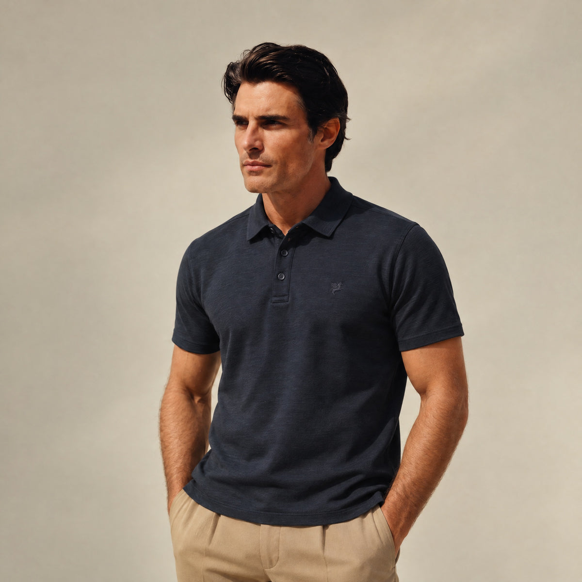 Merino Wool Polo model Matteo in Dark Navy