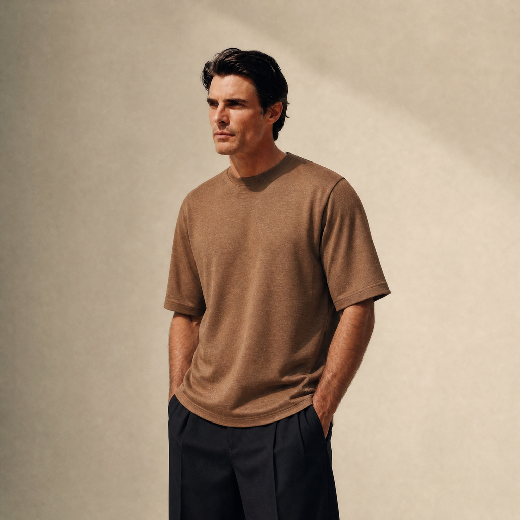 Merino Wool Oversized T-Shirt model Matteo in Mesa