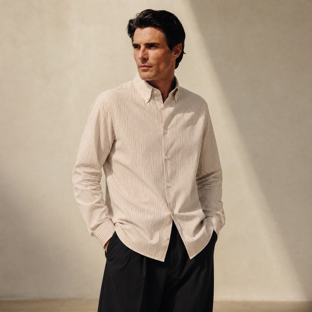 drawstring wool line silk trousers model Matteo in California Poppy