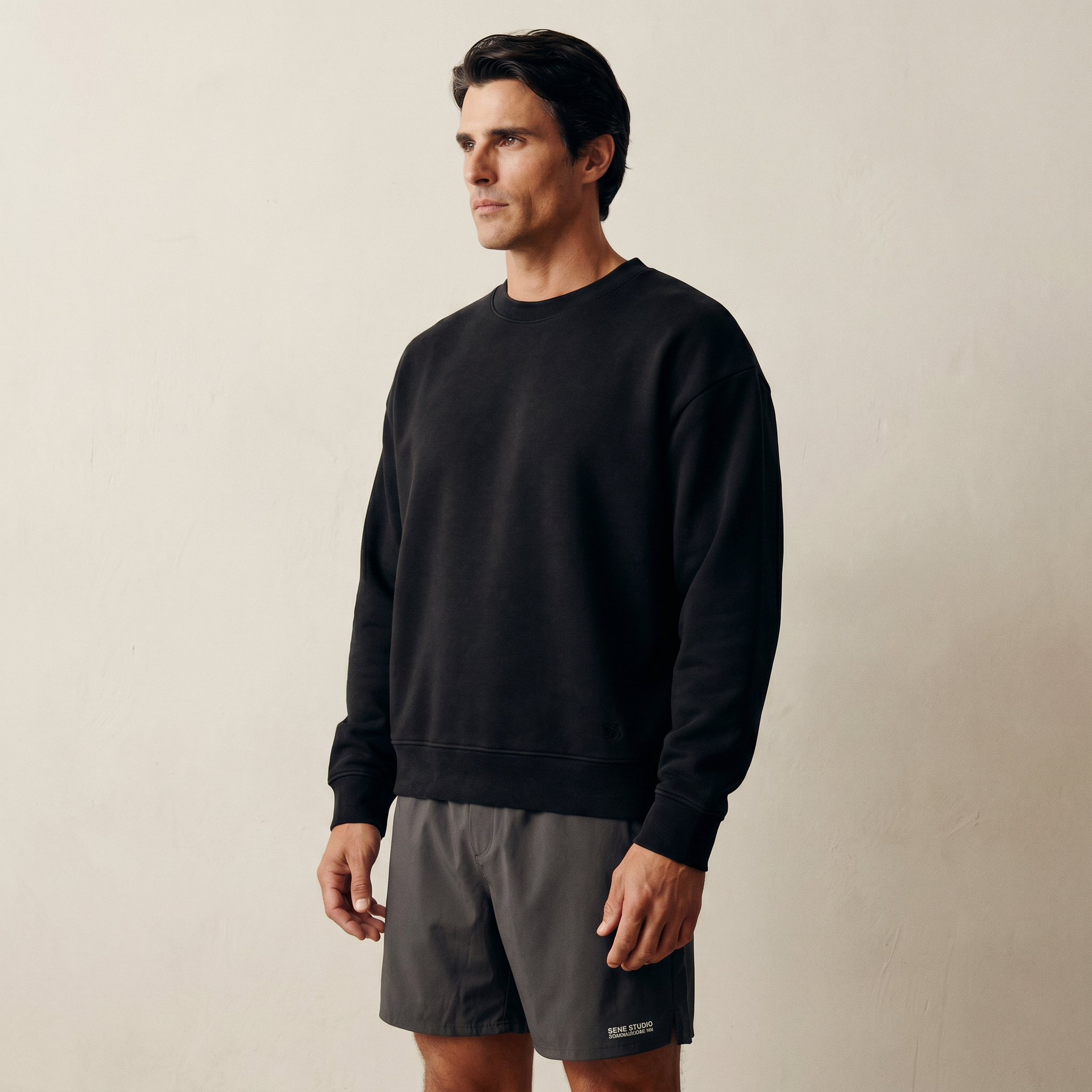 Terry Fleece Pullover model Matteo in Black