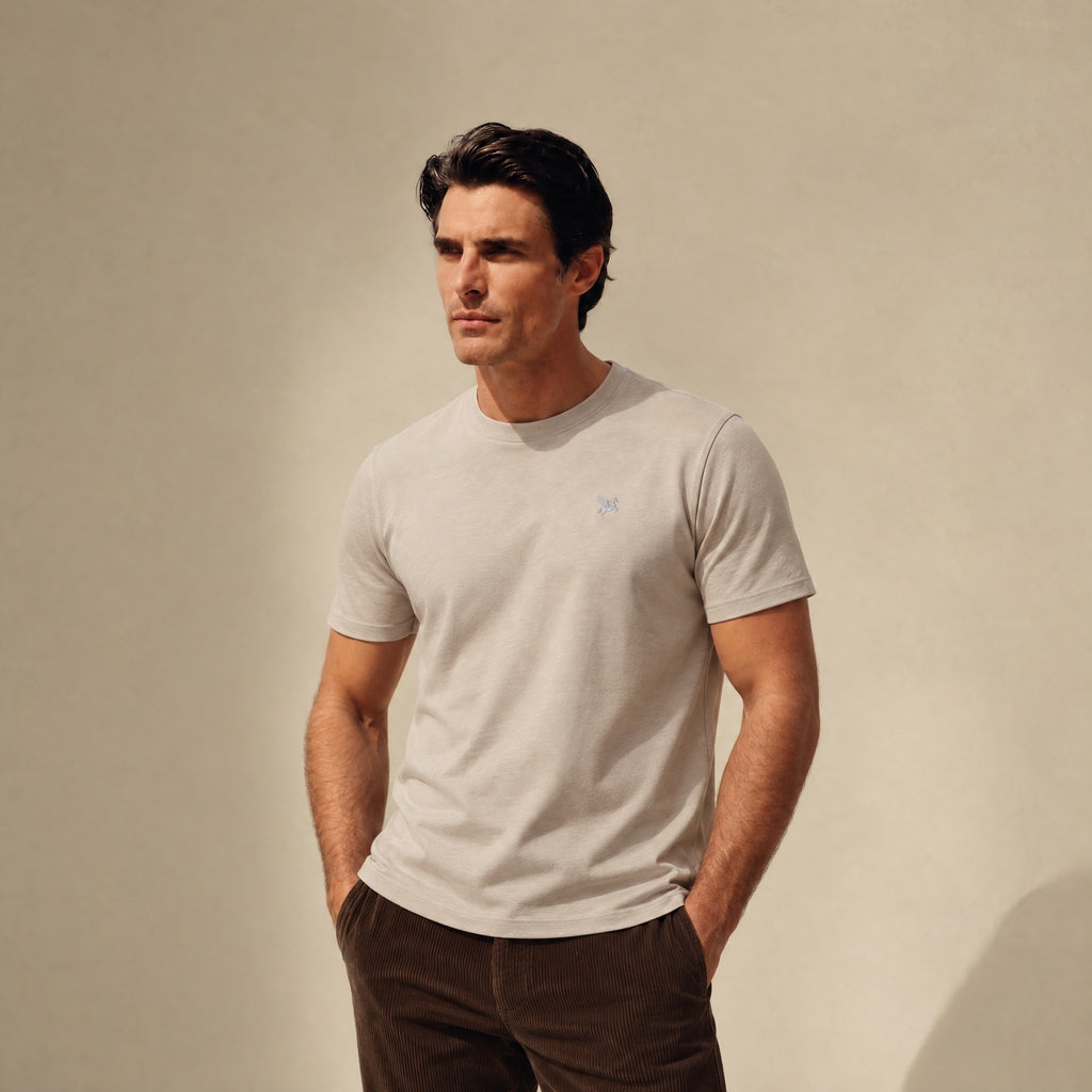 Mulberry Emblem Crew T-Shirt model Matteo in Beige