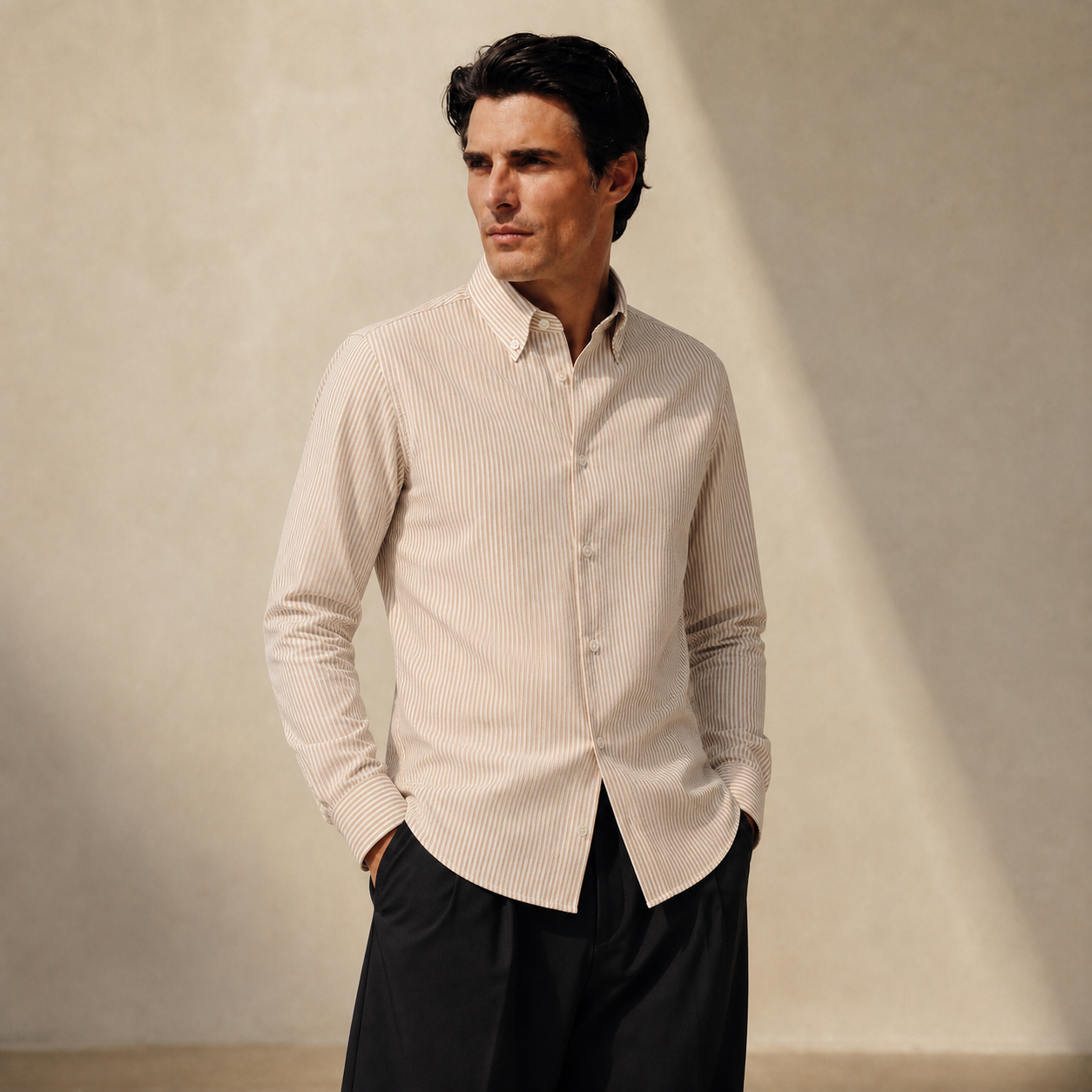 drawstring wool line silk trousers model Matteo in California Poppy