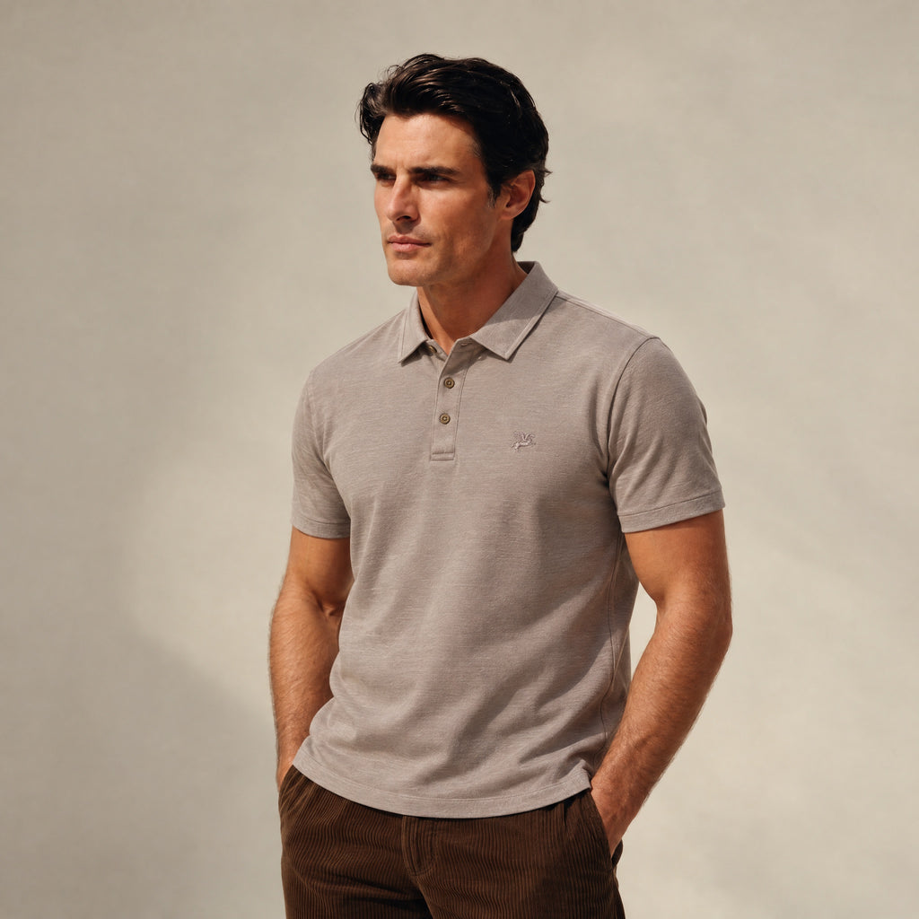 Merino Wool Polo model Matteo in Dune