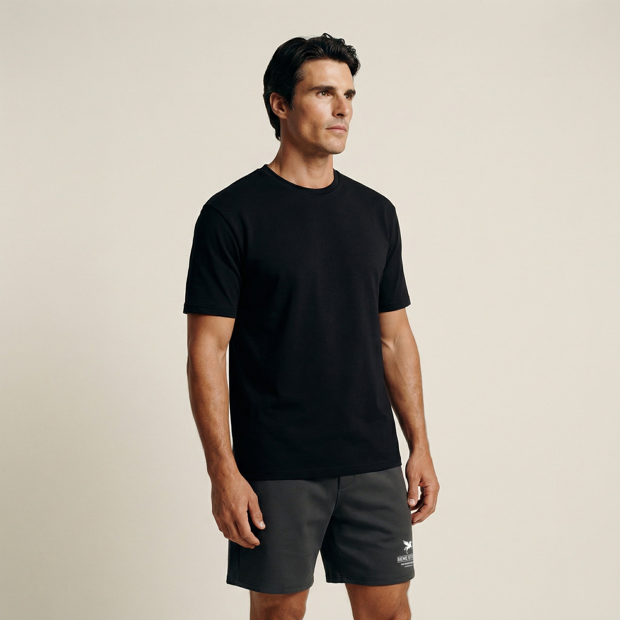 Tags:(6'0"|180 lbs) Custom tee model Tyler in Black