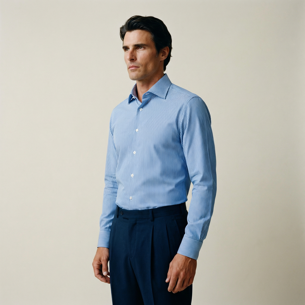 Tags:(6’2" - 180 lbs|Large) Custom shirt tee model Kive in Sky Blue Stripe