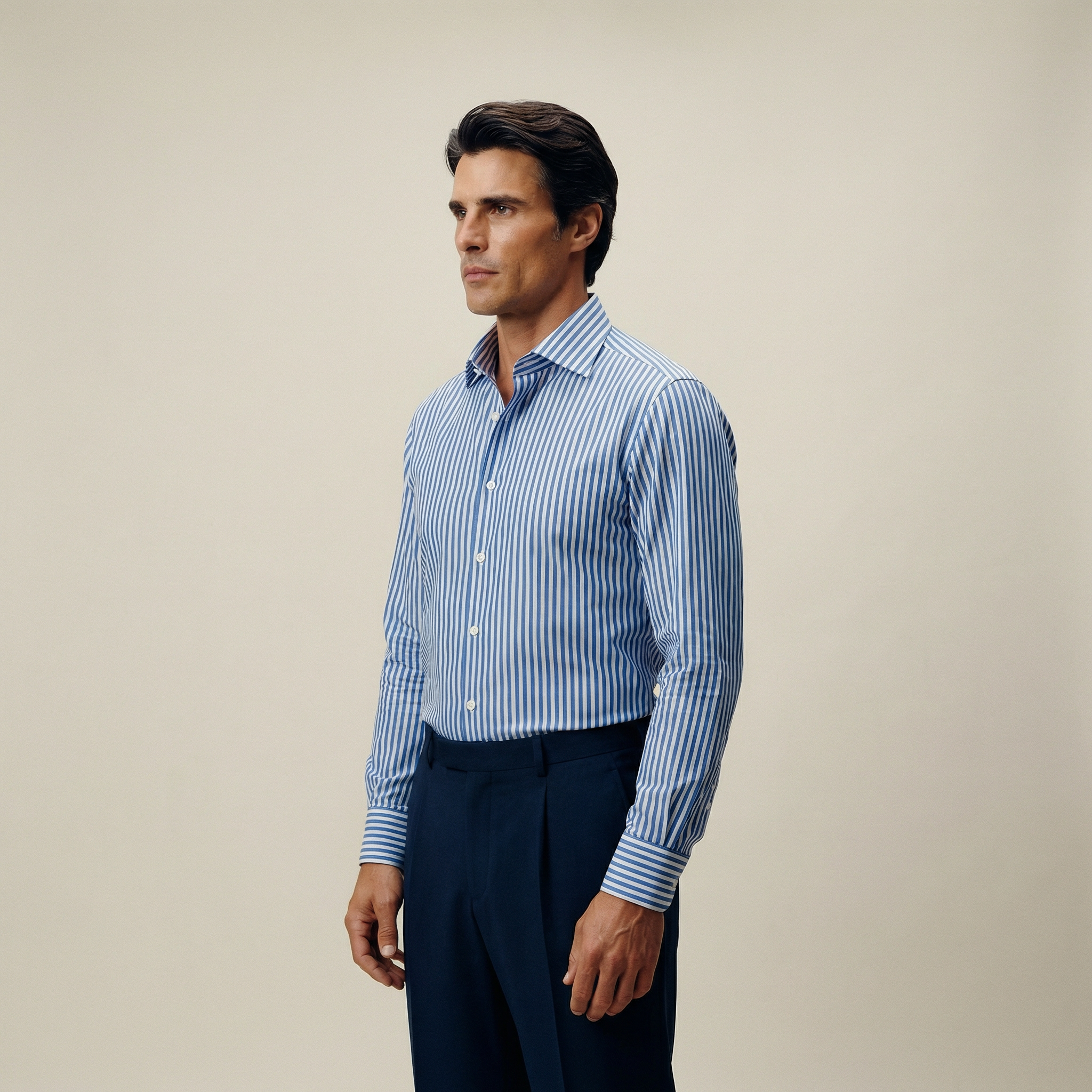 Tags:(6’2" - 180 lbs|Large) Custom shirt tee model Kive in Azure Bengal Stripe