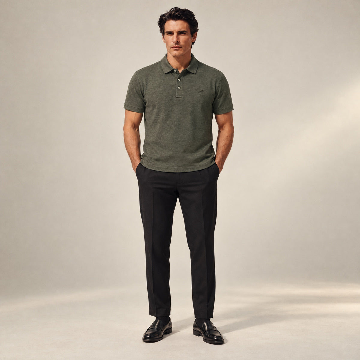 Merino Wool Polo model Matteo in Flint