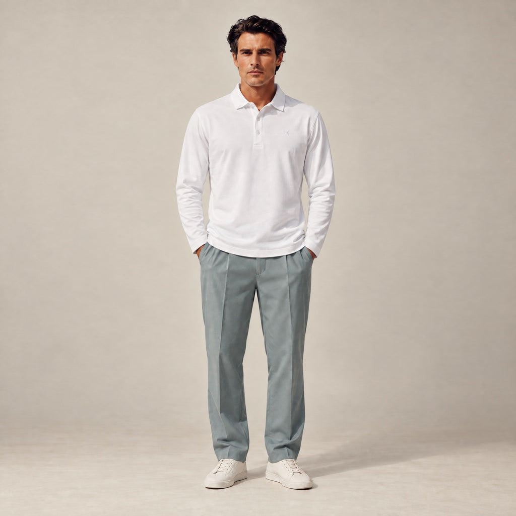 Aero Performance Long Sleeve Polo model Matteo in White