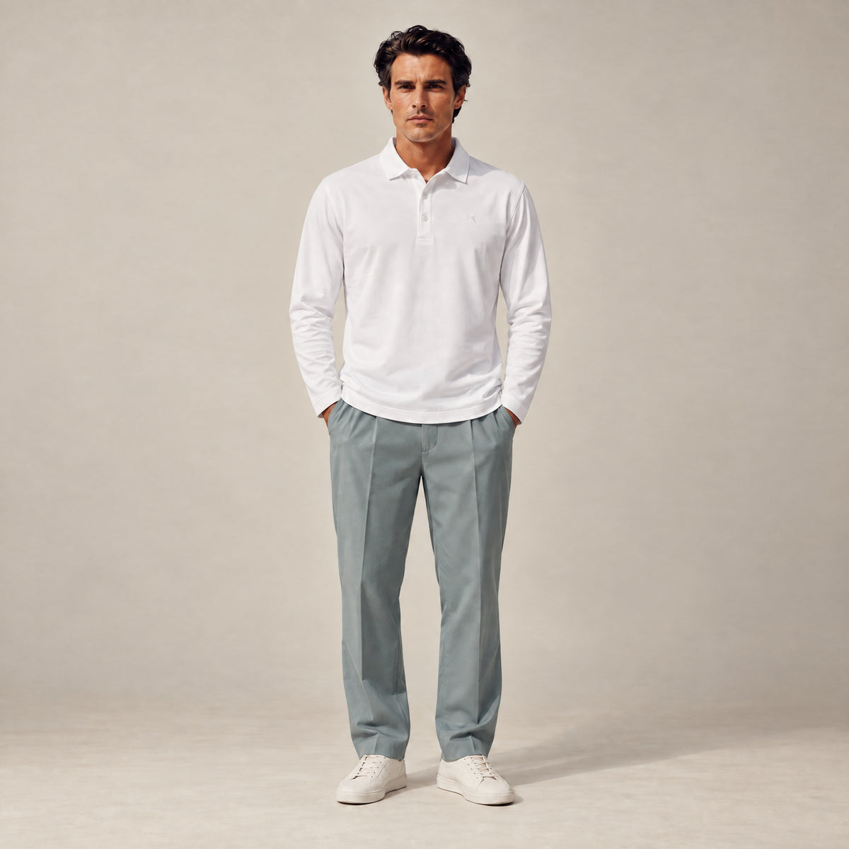 Aero Performance Long Sleeve Polo model Matteo in White