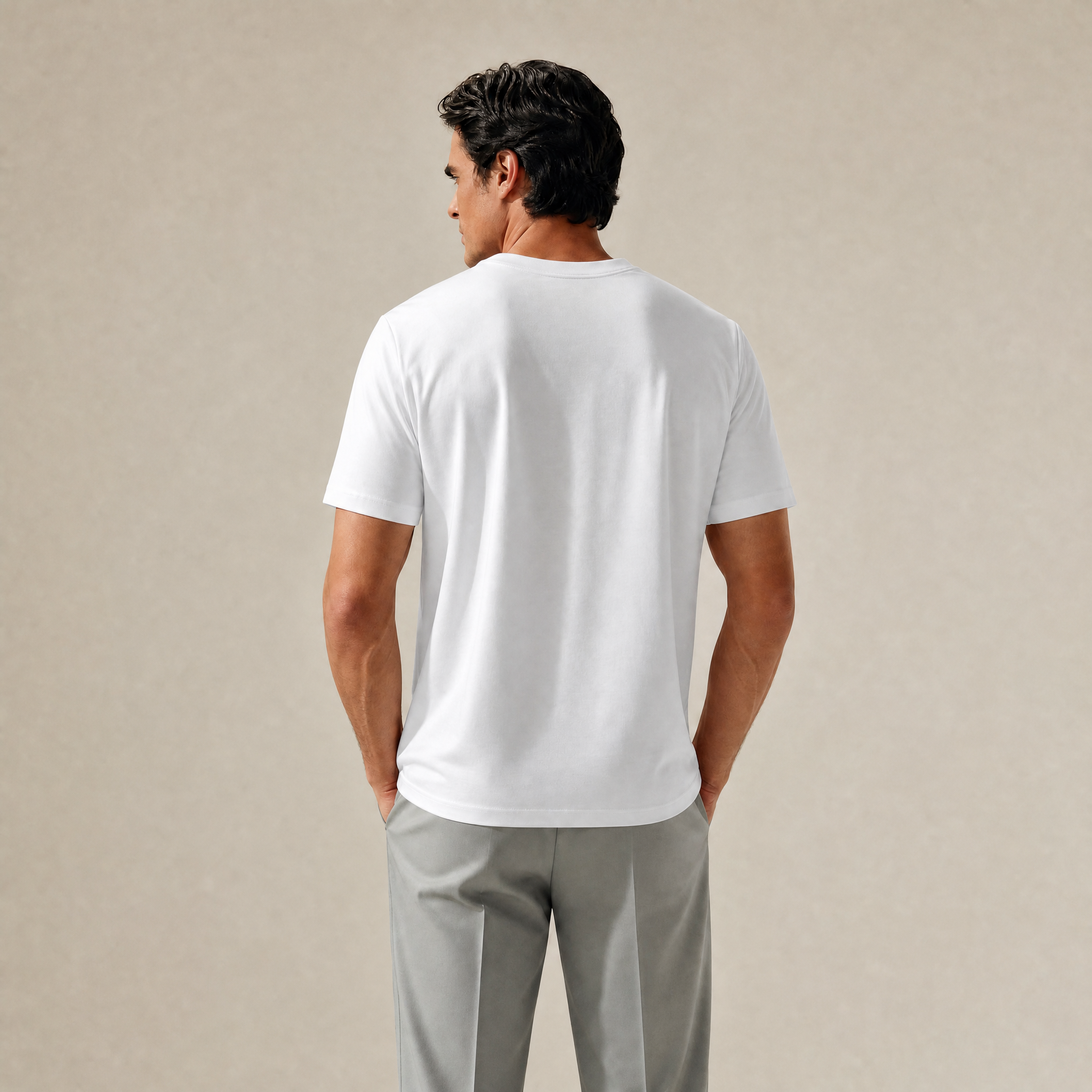 Pima Reserve V-Neck T-Shirt model Matteo in White