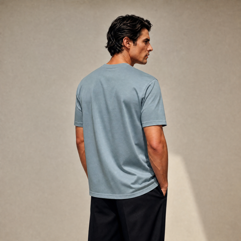 Pima Reserve V-Neck T-Shirt model Matteo in Steel