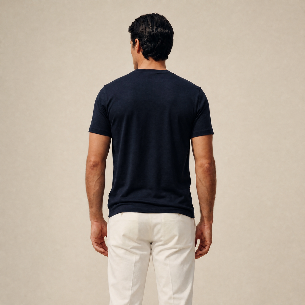 Tags:(6’2" - 180 lbs|Large) Custom t-shirt tee model Matteo in Dark Navy