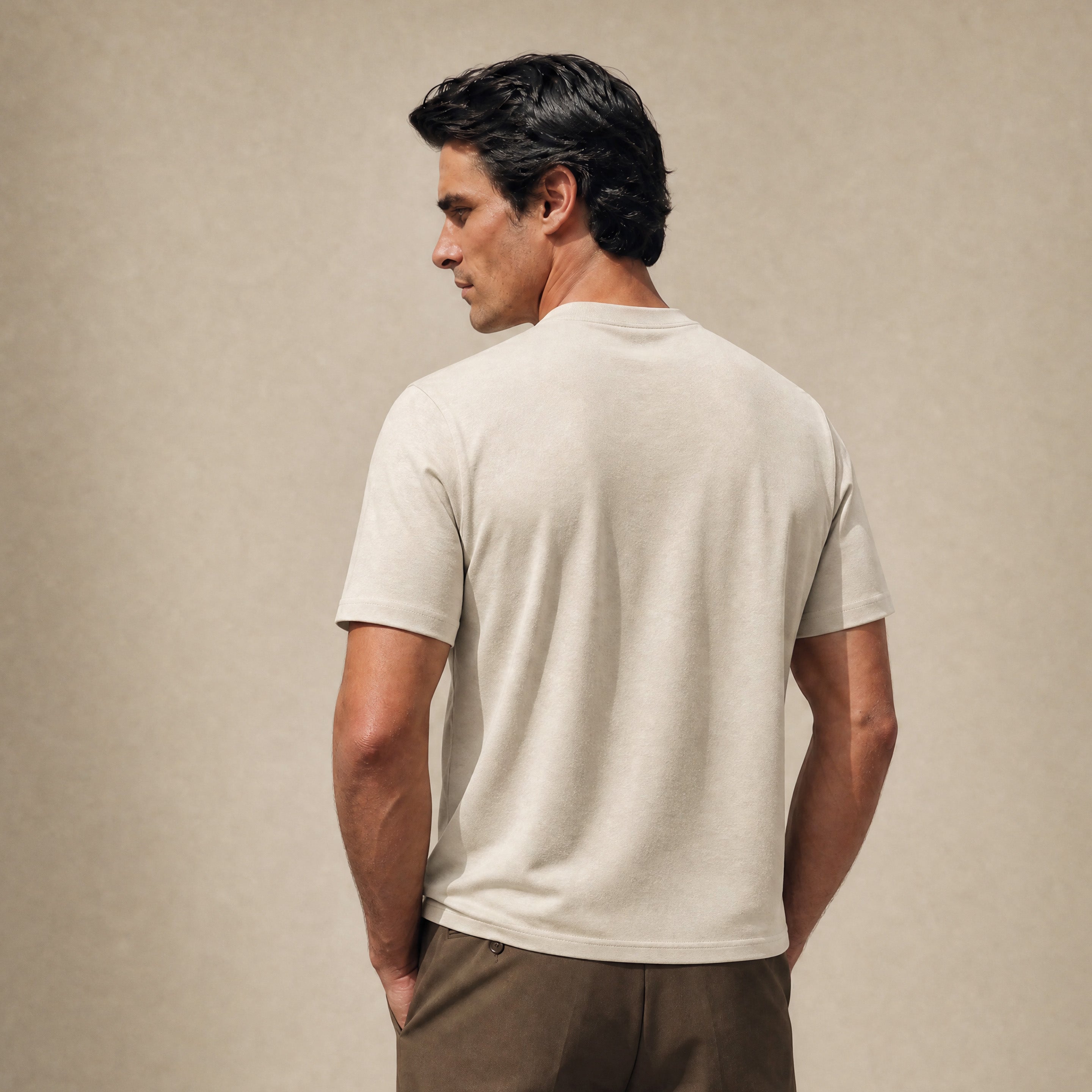 Cumulus Mockneck T-Shirt model Matteo in Villa Stone
