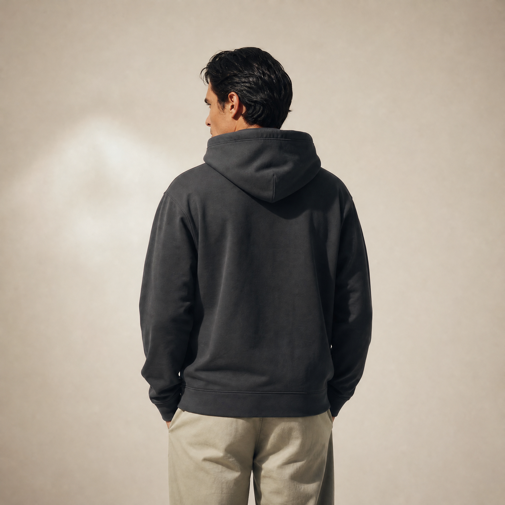 Terry Fleece Court Hoodie model Matteo in Smoke