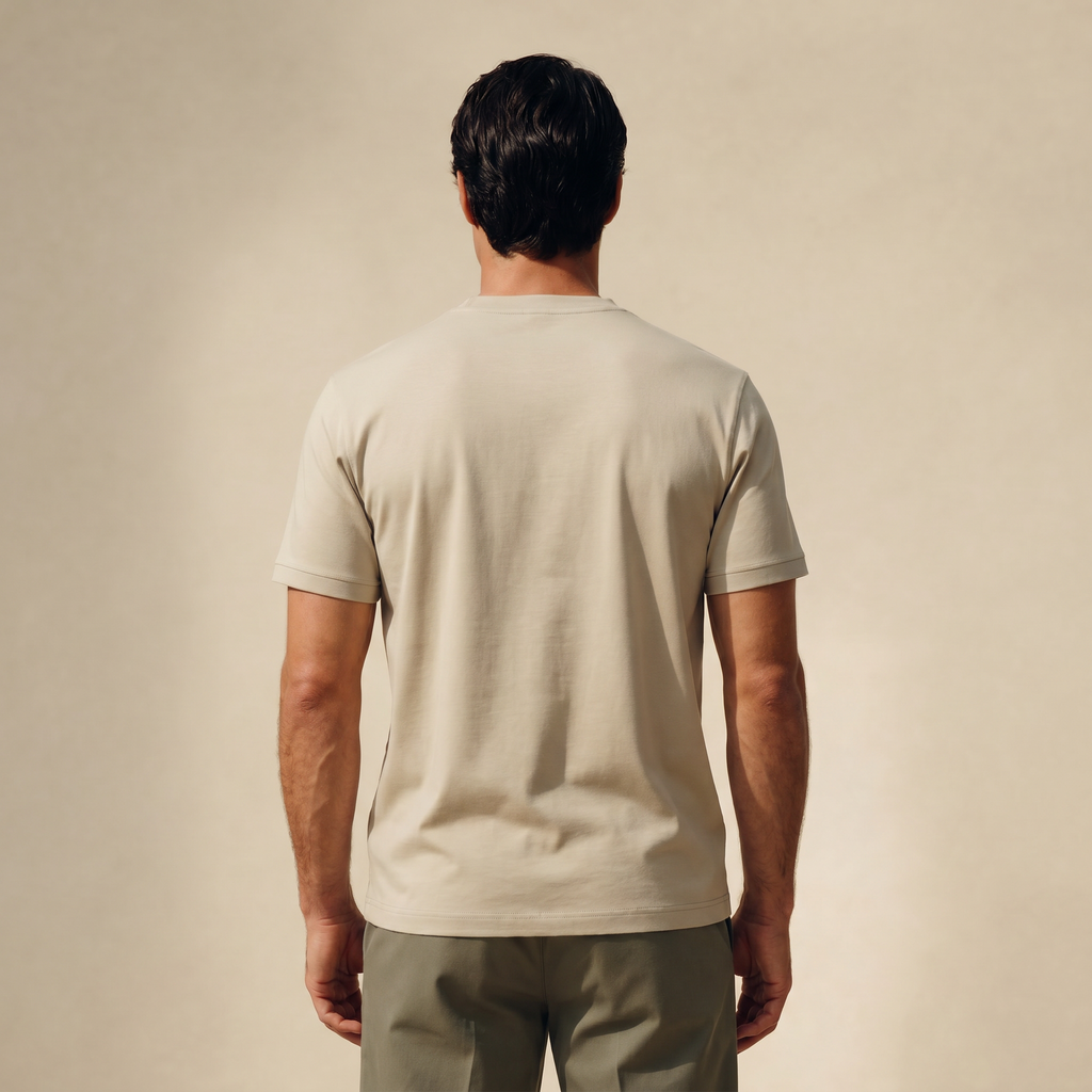 Pima Reserve V-Neck T-Shirt model Matteo in Beige