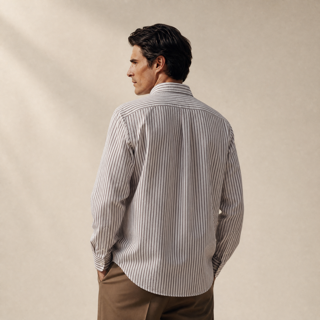 seersucker button-up shirt model Matteo in Canyon Stone
