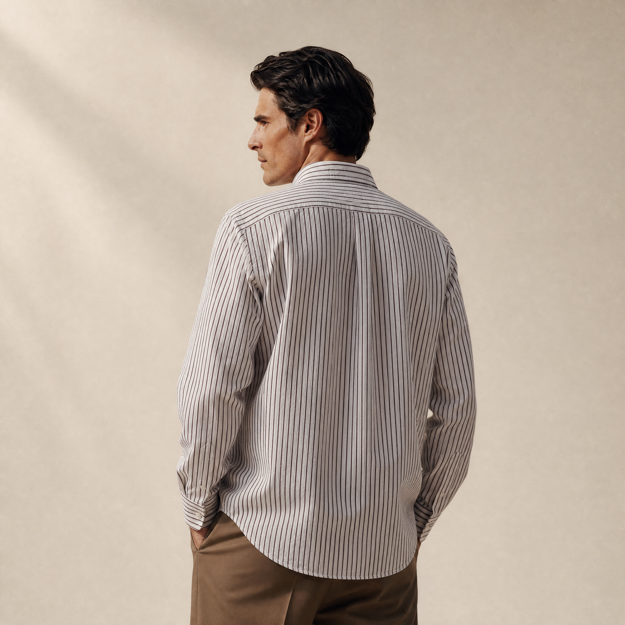 seersucker button-up shirt model Matteo in Canyon Stone